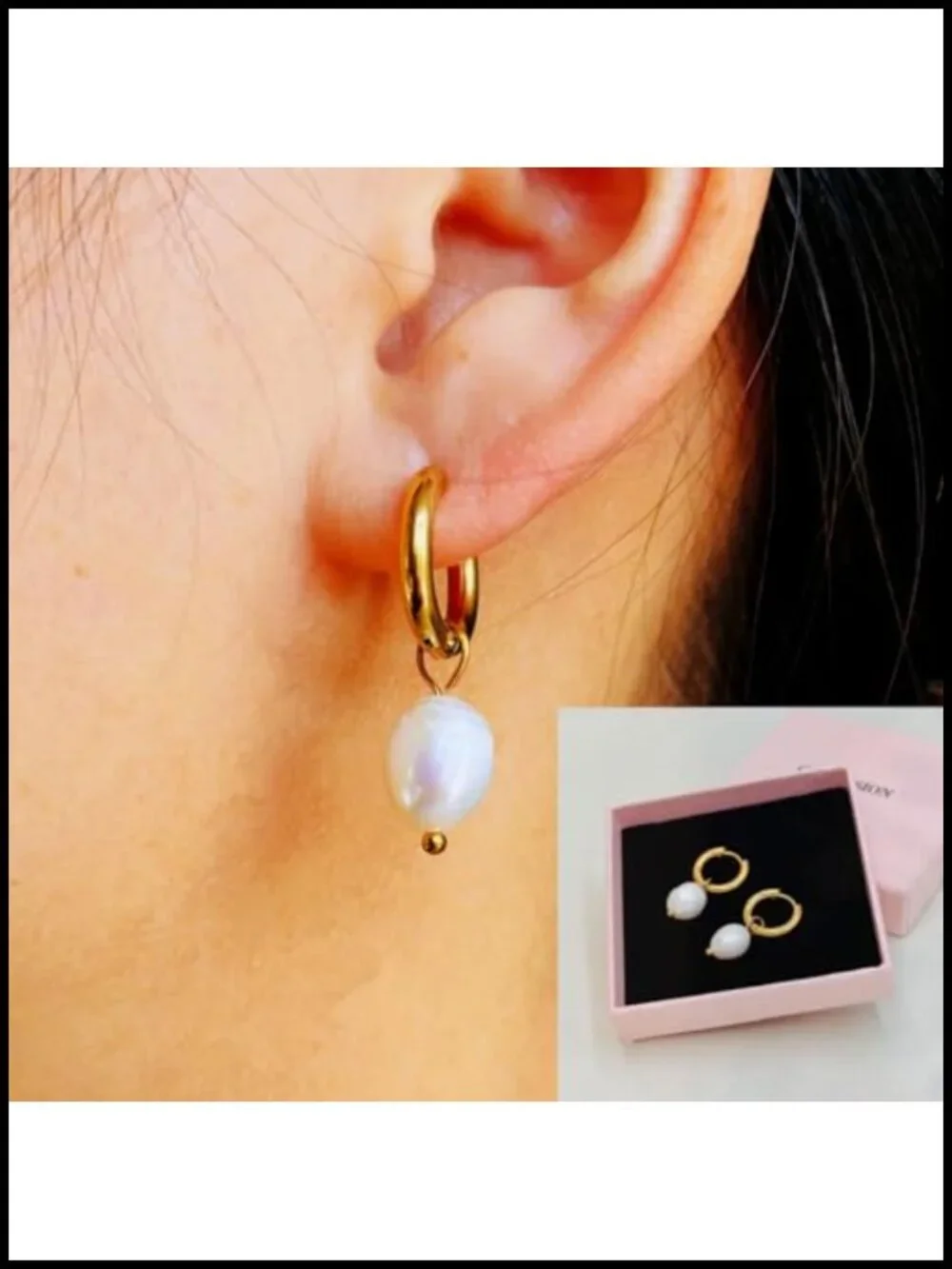 Huggie Hoop Pearl Earrings Hypoallergenic Gold-Plated Stainless Steel Drop